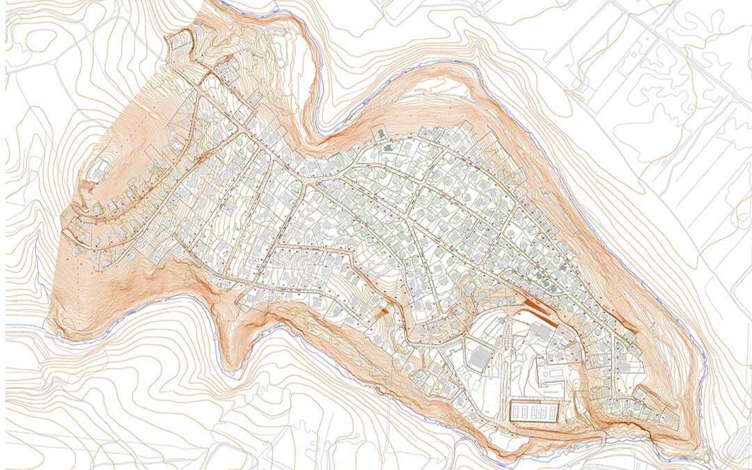 Plan technique de Planas del Rey montrant les voiries, les parcelles et la topographie de l’urbanisation.