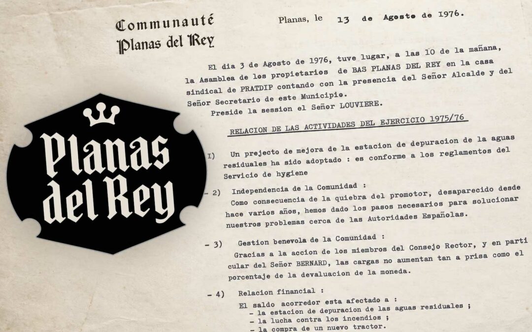 Logo de Planas del Rey devant le compte rendu de l’assemblée générale du 13 août 1976