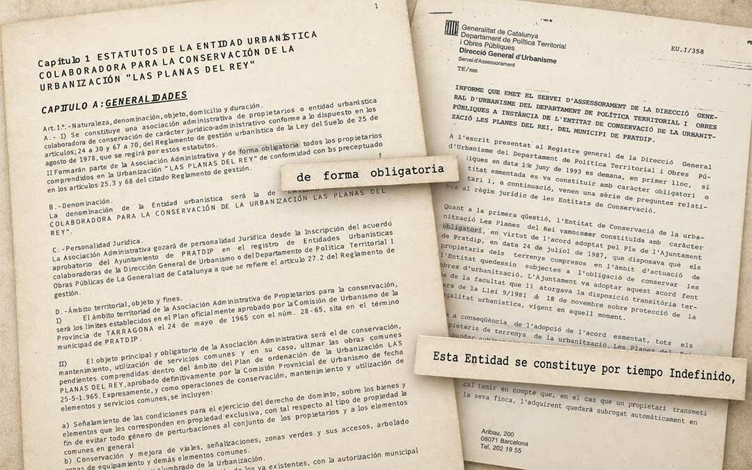 Statuten van de EUCC van Planas del Rey uit 1987 en verslag van de Generalitat over het verplichte lidmaatschap