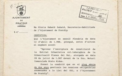12 de abril de 1988: el Ayuntamiento de Pratdip aprueba el acta constitutiva de la ECU de Planas del Rey