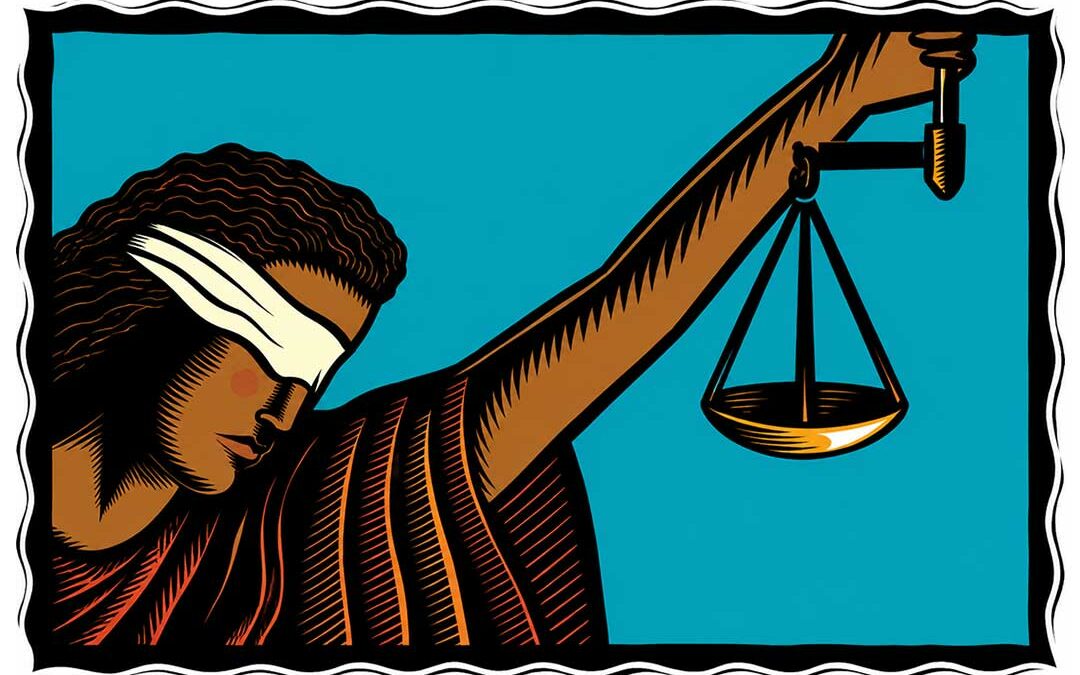 Ilustración simbólica de la justicia, con los ojos vendados y sosteniendo una balanza, para representar la sentencia dictada en 1993 sobre Planas del Rey.