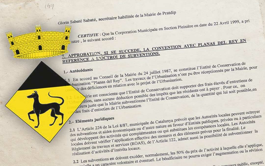 Convenio municipal de 1999 junto al escudo de Pratdip