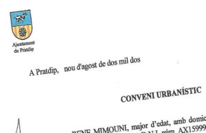 Convenio firmado entre la EUCC y el Ayuntamiento de Pratdip, 2002