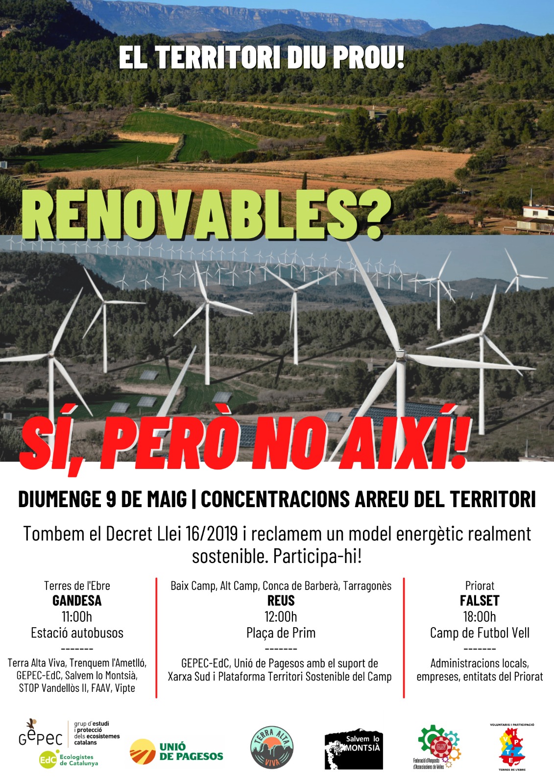 Cartell movilizaciones contra las instalaciones de renovables