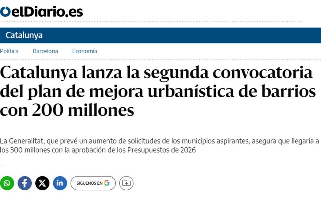 Article d’eldiario.es sur le lancement du Plan de Barris 2026 en Catalogne