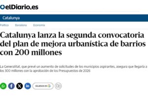Article d’eldiario.es sur le lancement du Plan de Barris 2026 en Catalogne